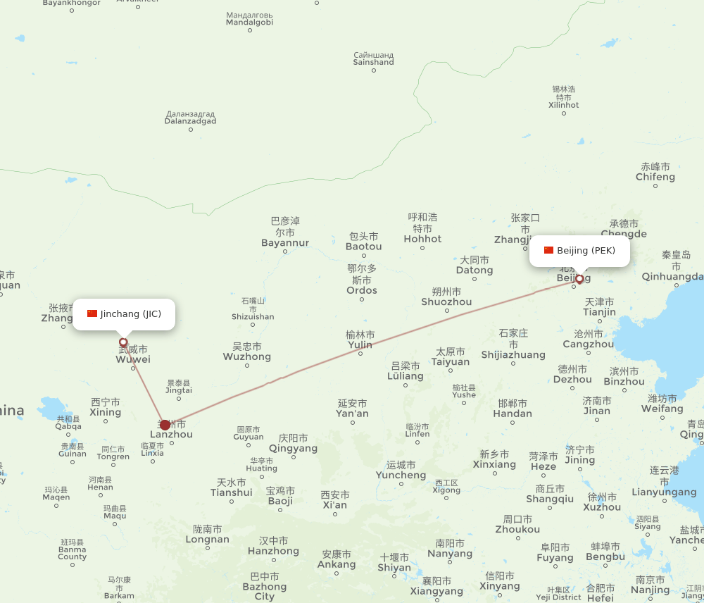 Flights From Jinchang To Beijing JIC To PEK Flight Routes