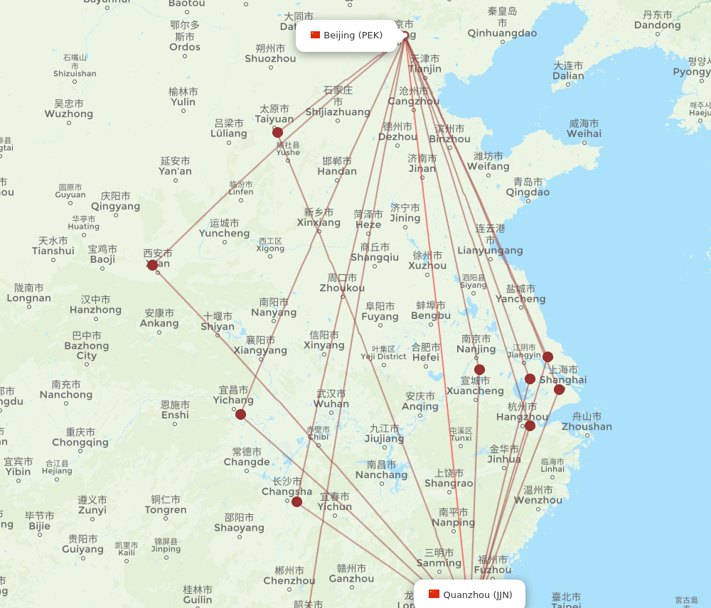 PEK-JJN flight routes