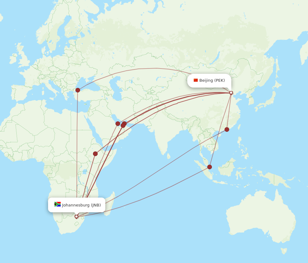 PEK-JNB flight routes