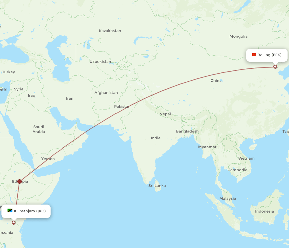 PEK-JRO flight routes