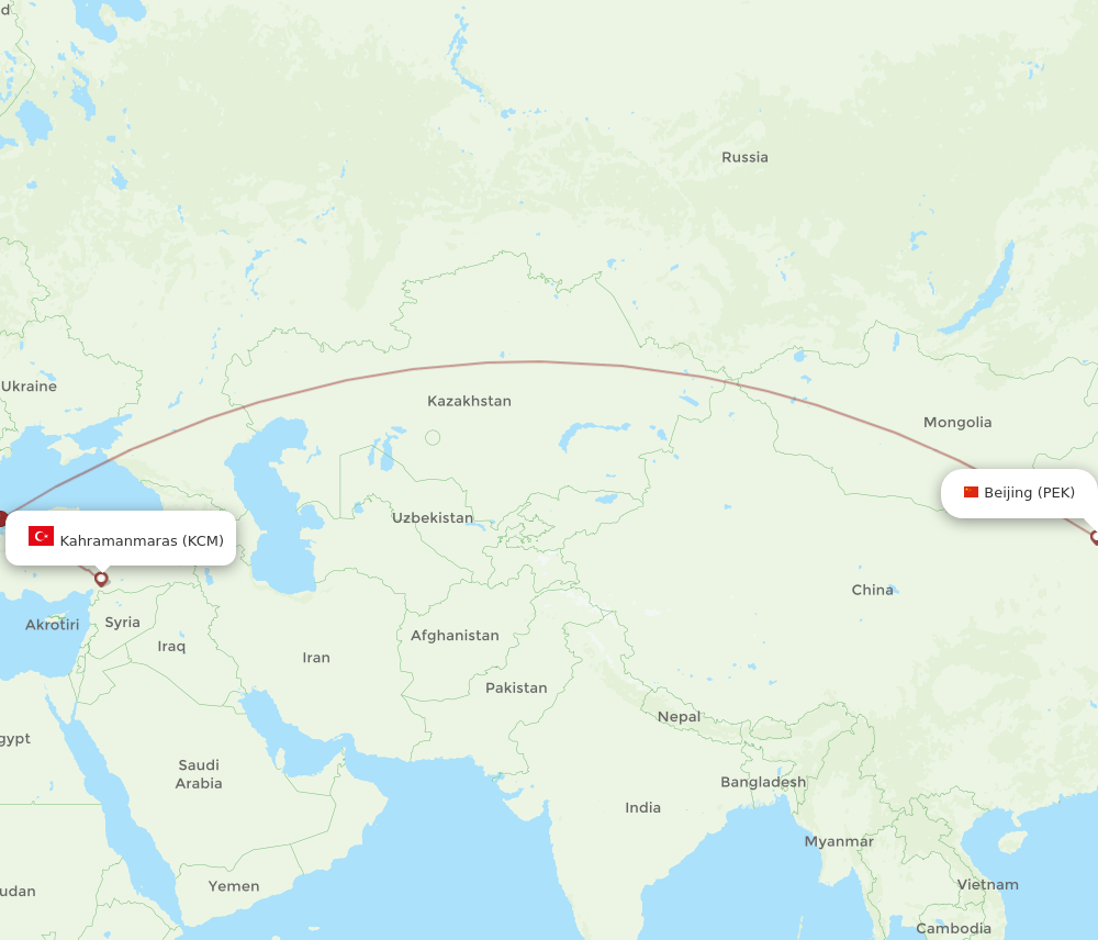 Kahramanmaras - Beijing route map and flight paths