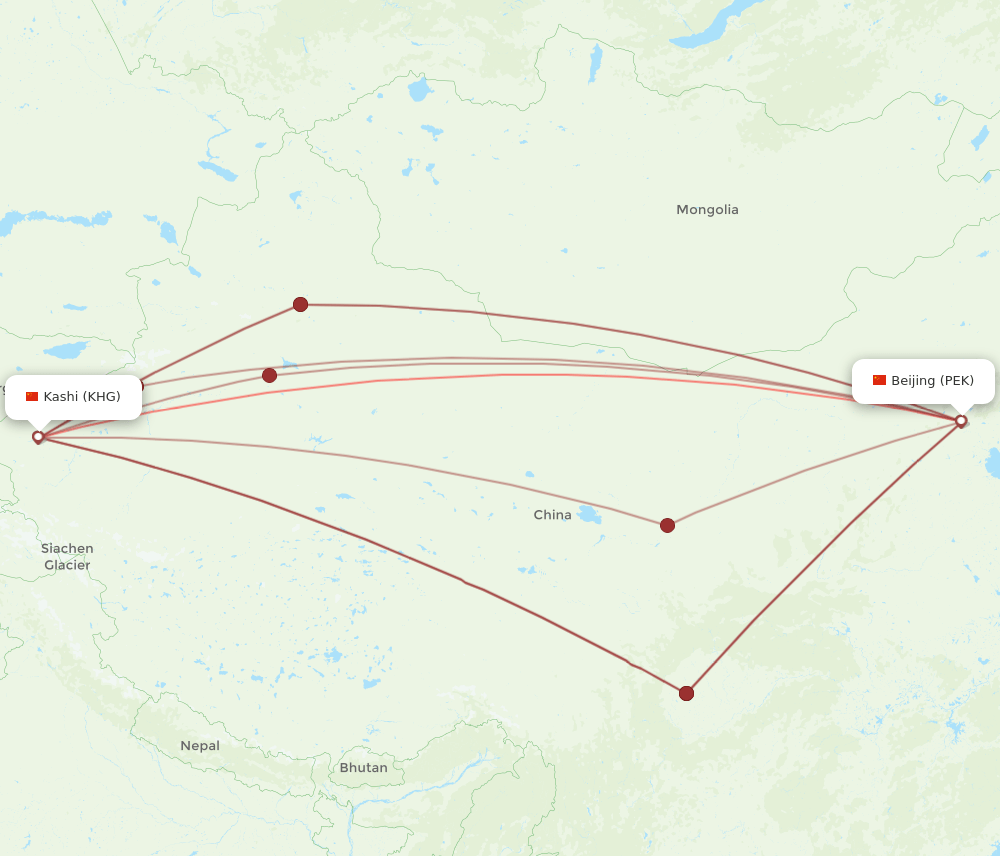 PEK-KHG flight routes