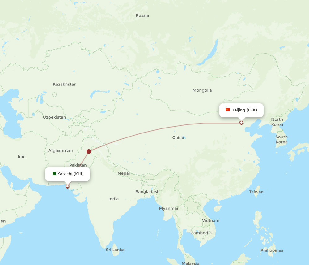 Karachi - Beijing route map and flight paths