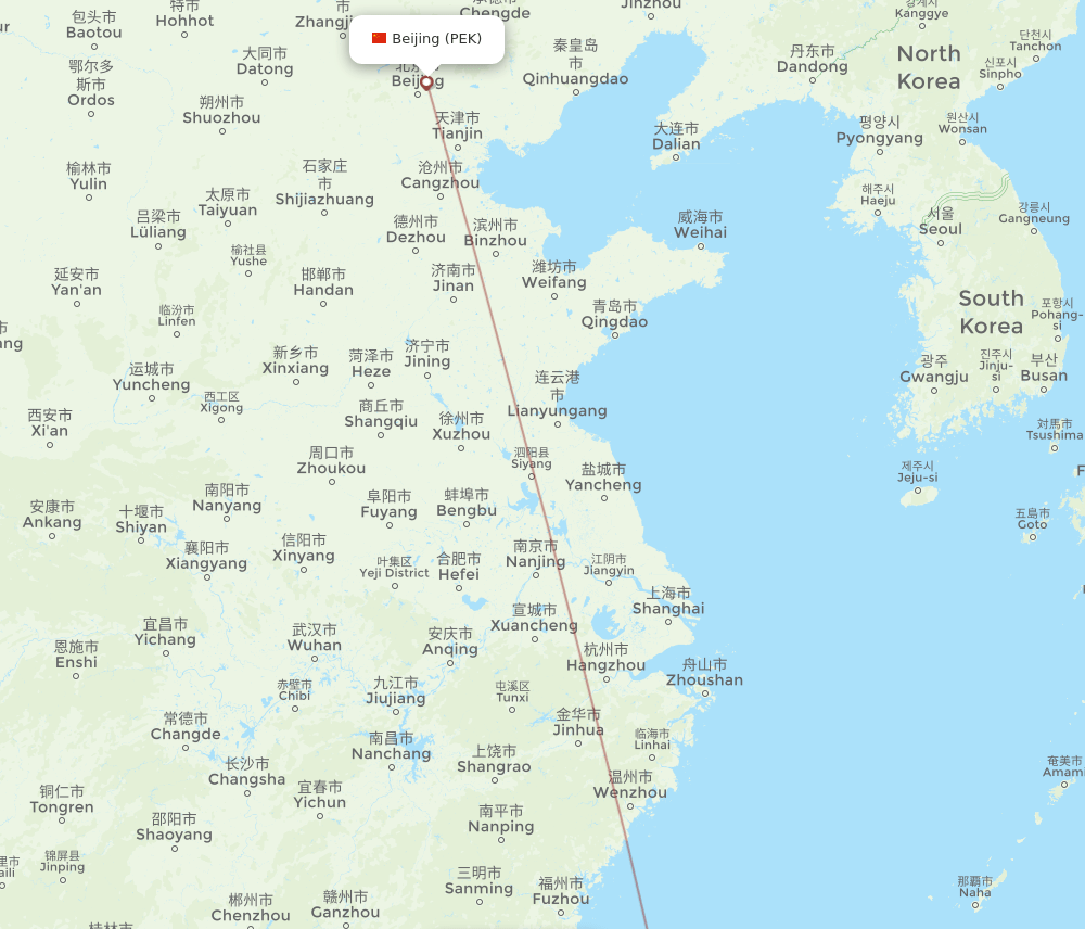PEK-KNH flight routes