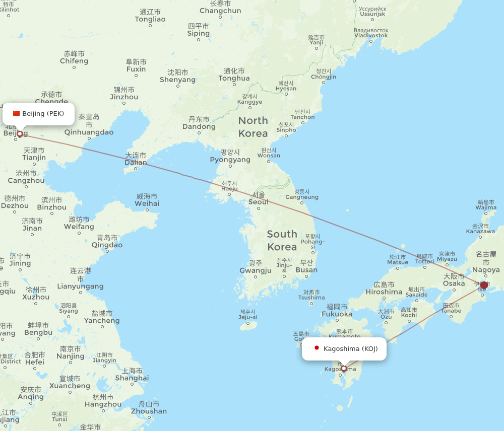 PEK to KOJ flights and routes map