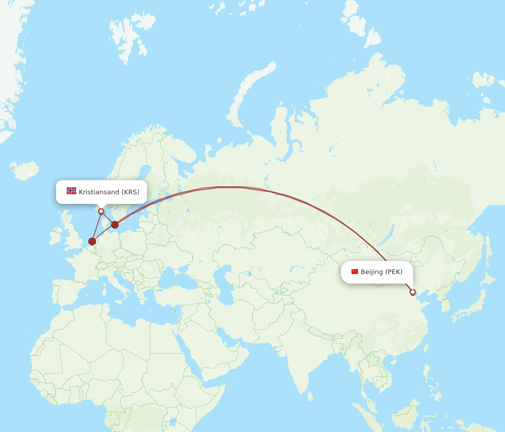 PEK-KRS flight routes
