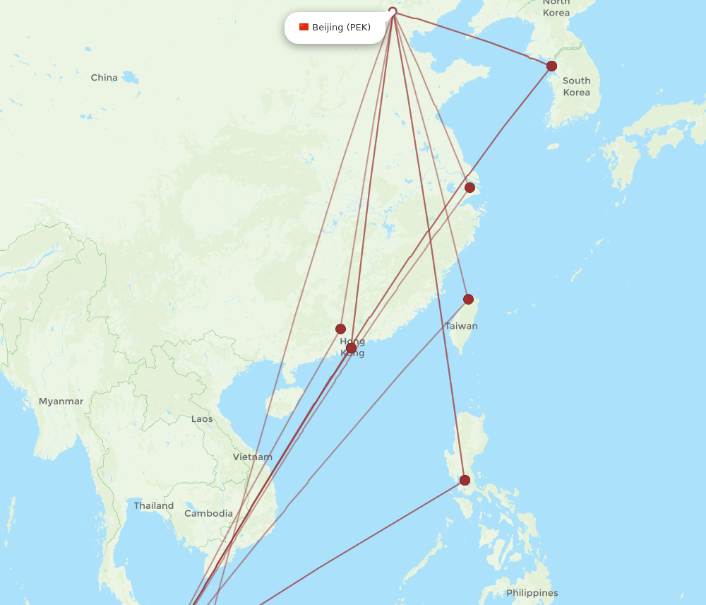 PEK to KUL flights and routes map