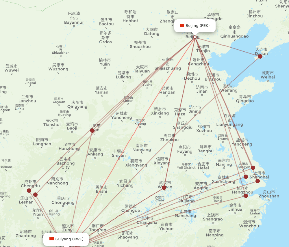 PEK-KWE flight routes