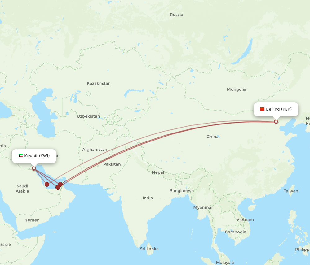 PEK to KWI flights and routes map