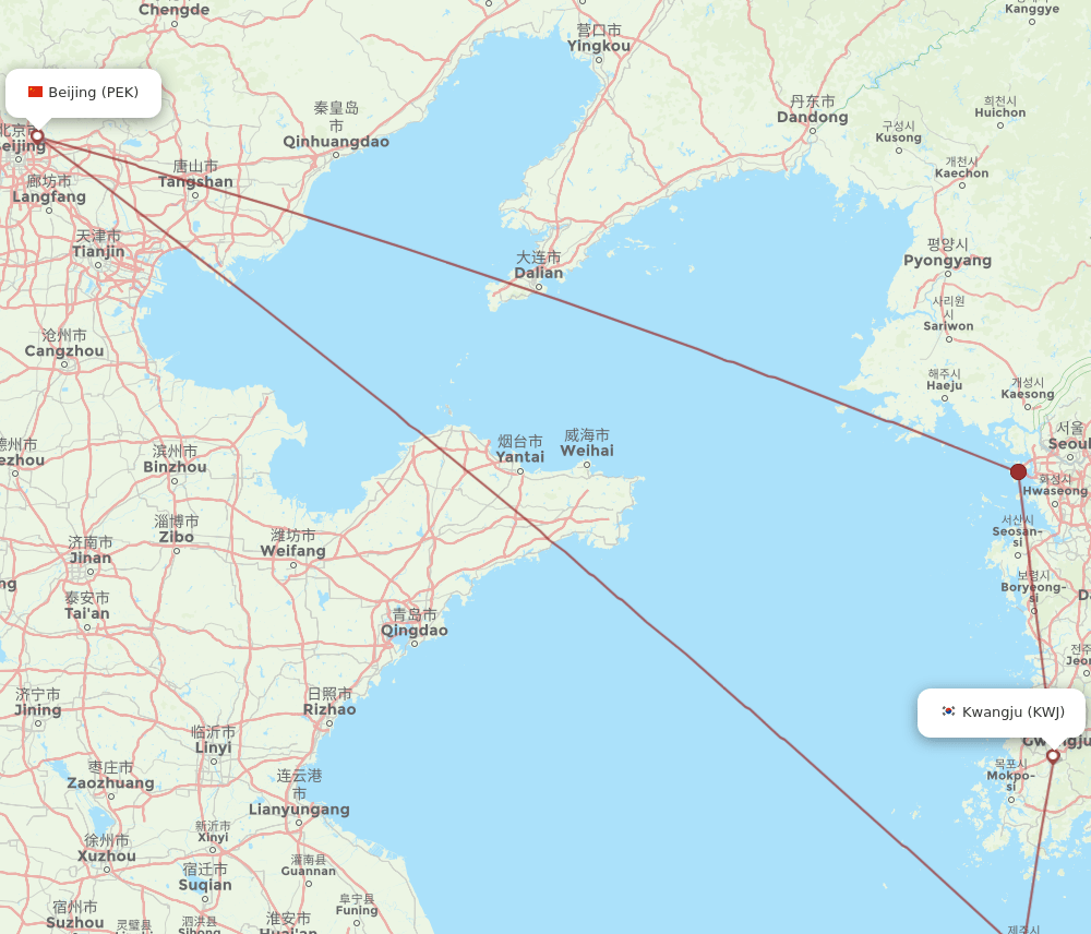 PEK-KWJ flight routes