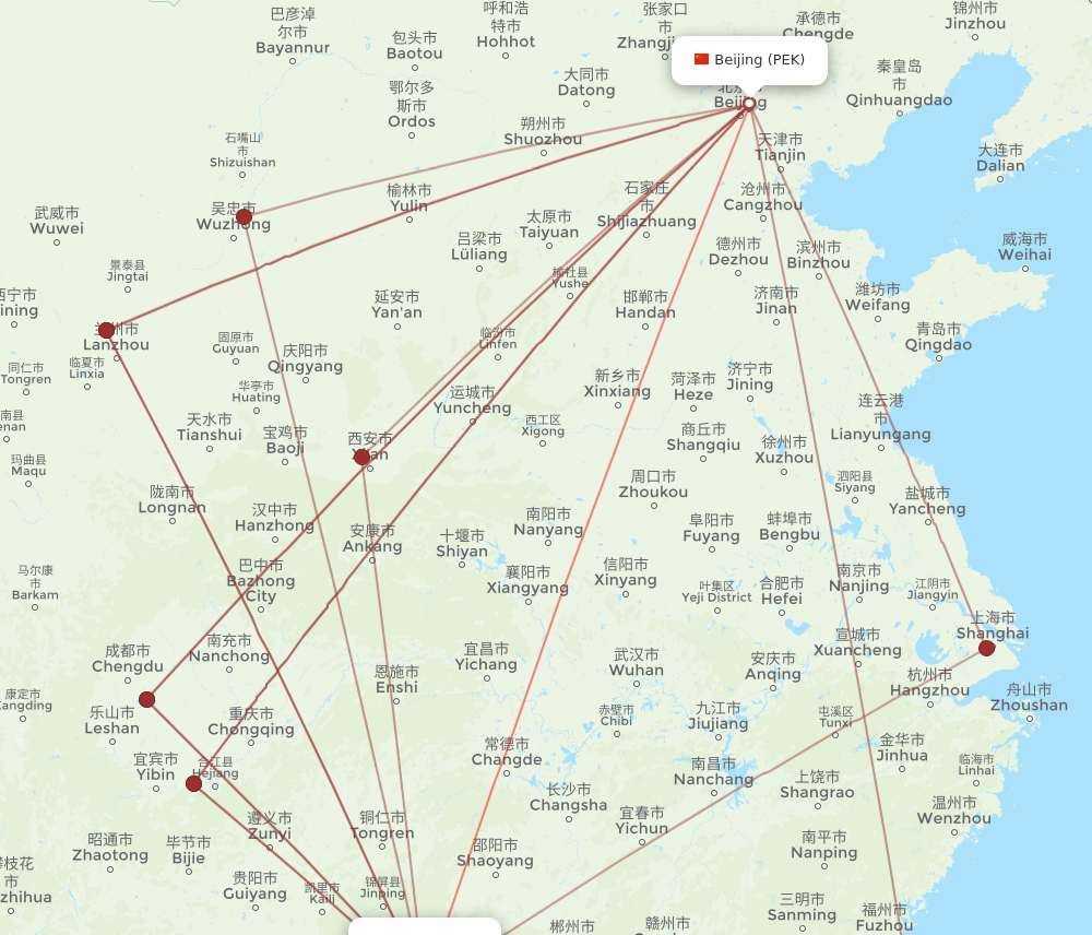PEK to KWL flights and routes map