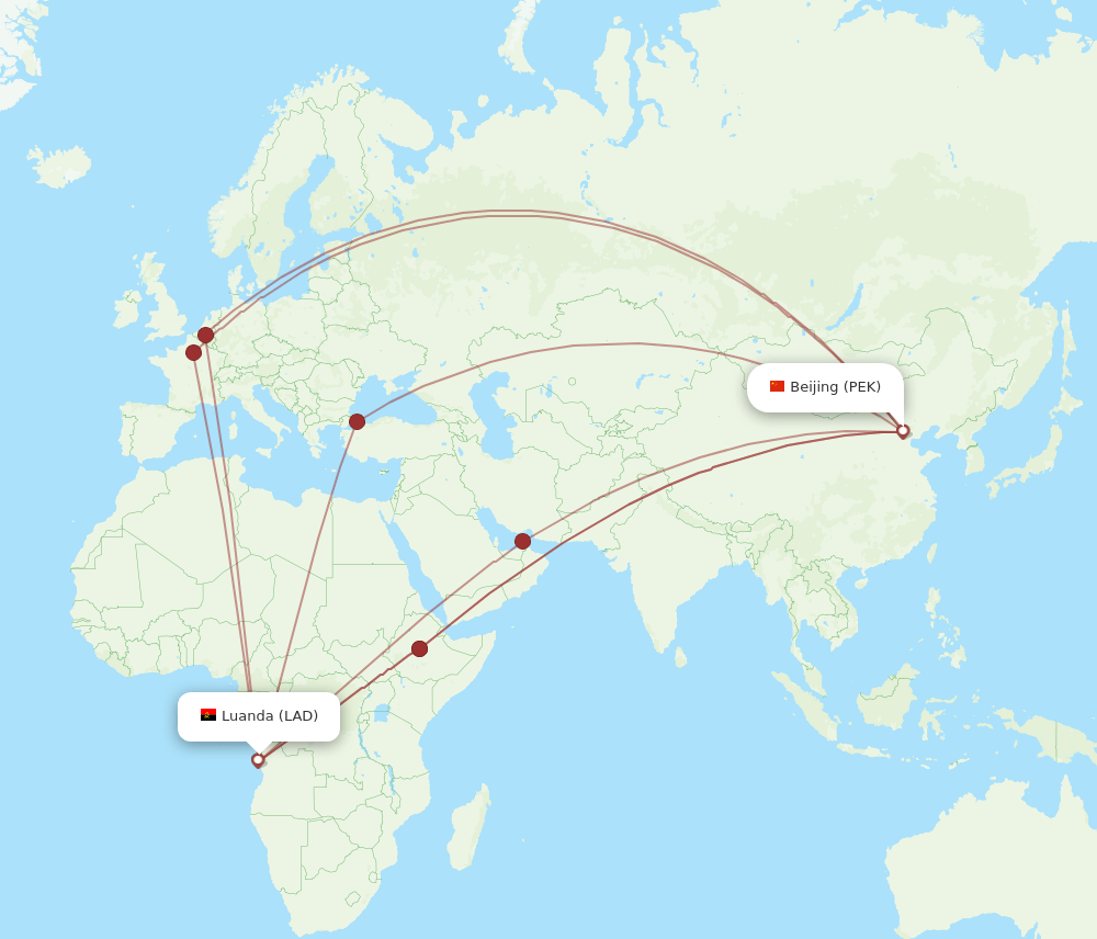 PEK-LAD flight routes