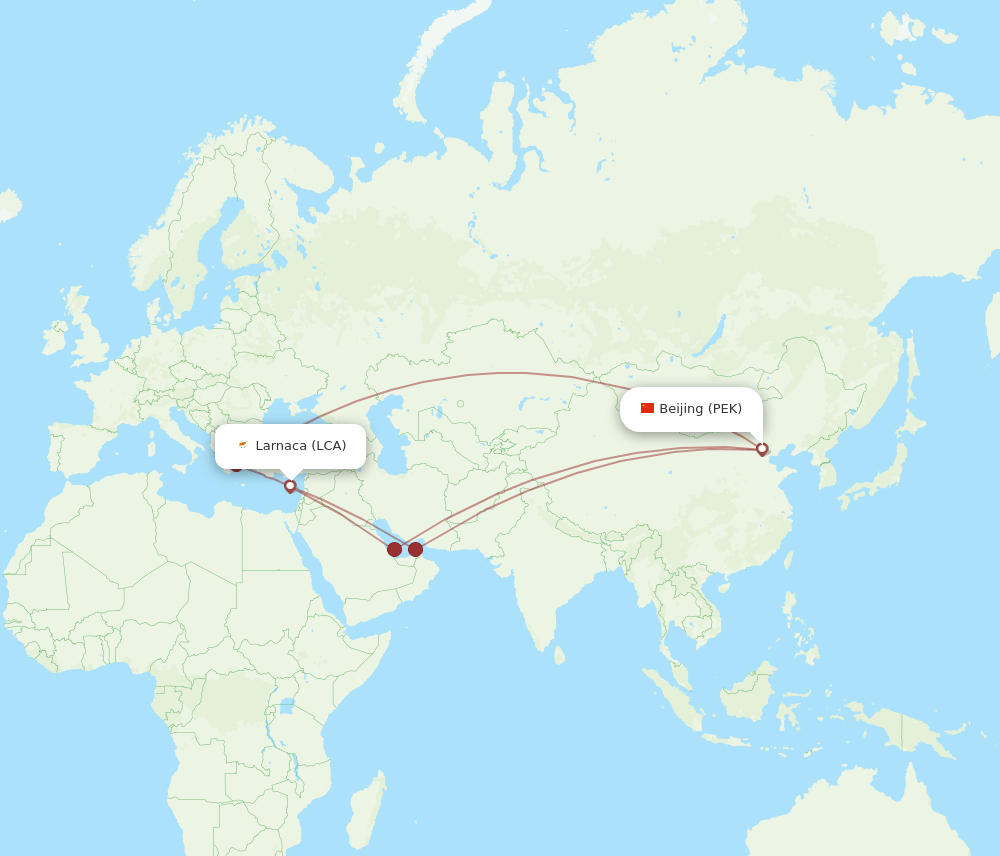PEK-LCA flight routes