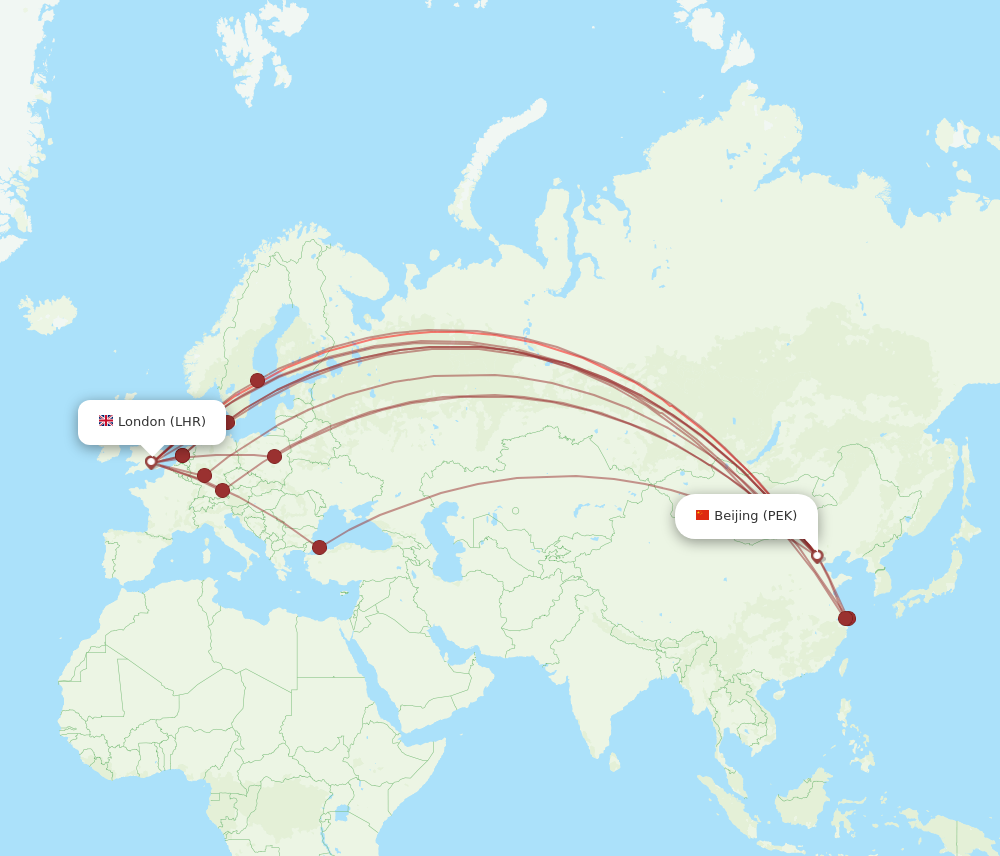 PEK to LHR flights and routes map