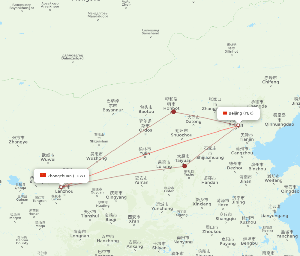 PEK-LHW flight routes
