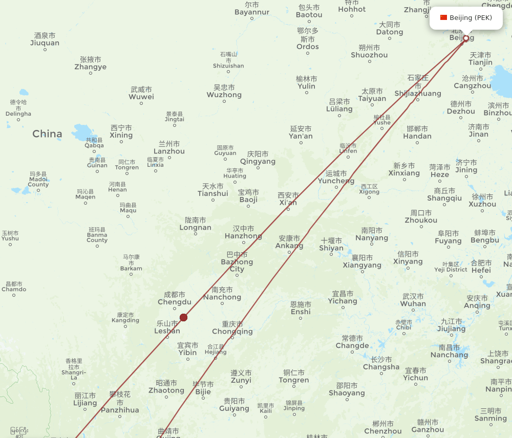 PEK-LUM flight routes