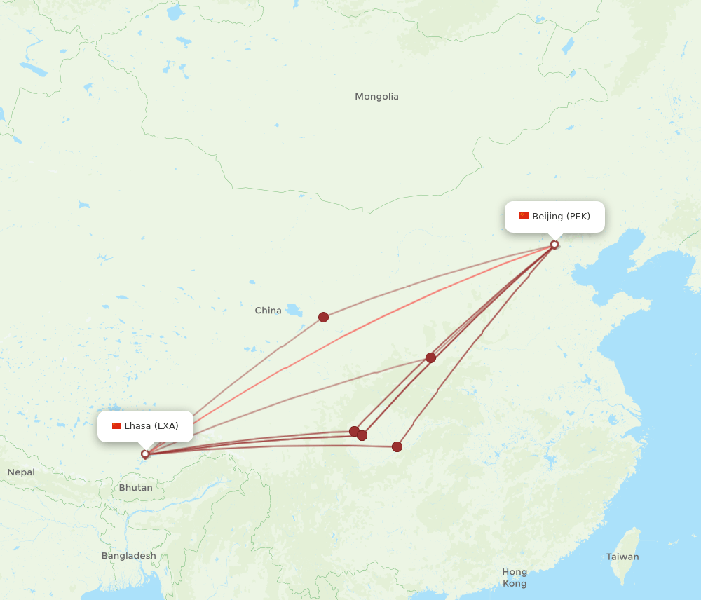 PEK to LXA flights and routes map