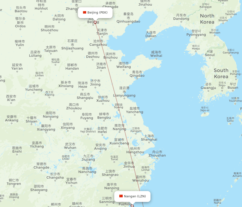 PEK-LZN flight routes