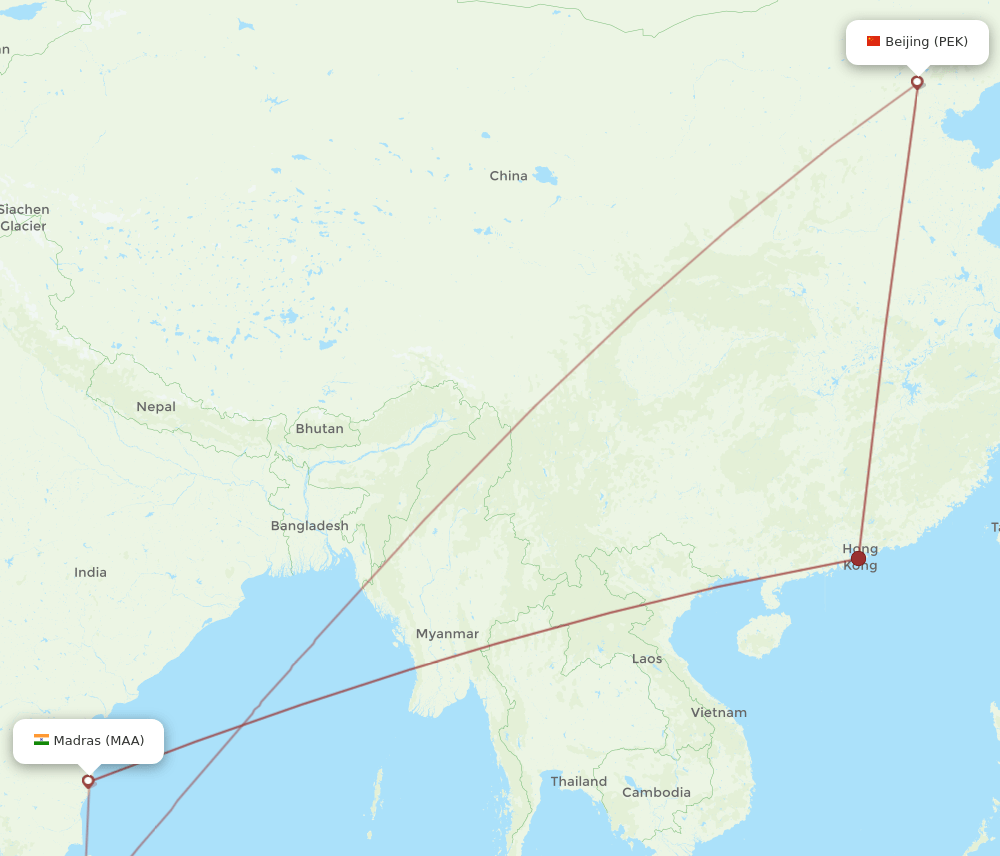 PEK-MAA flight routes