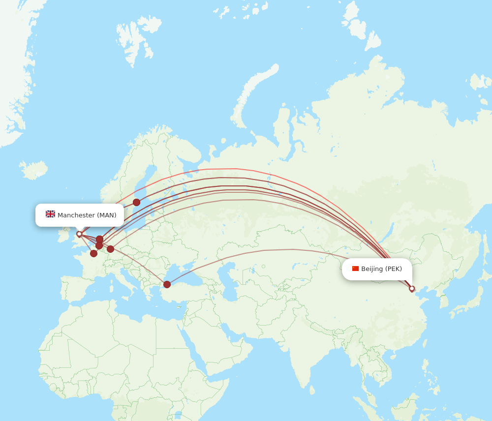PEK-MAN flight routes