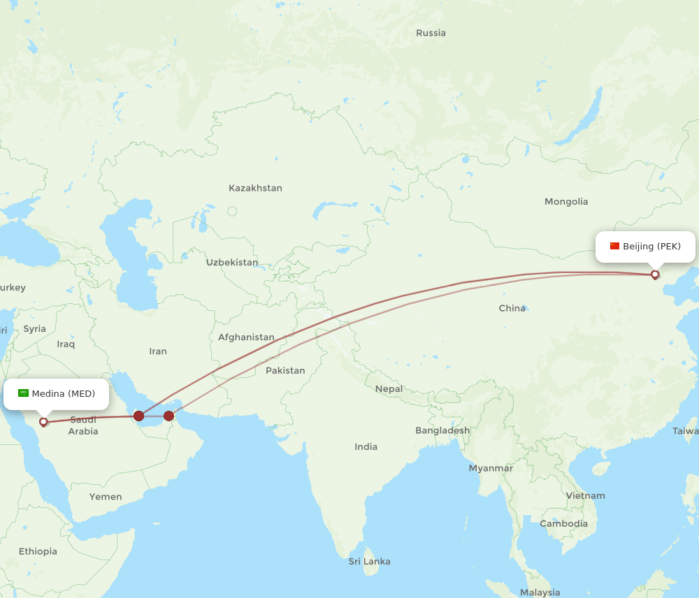 PEK to MED flights and routes map