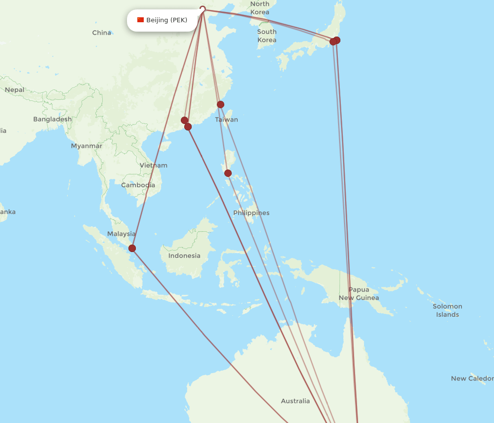 PEK-MEL flight routes