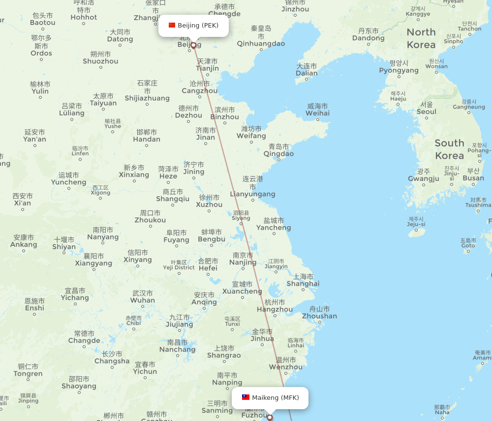 PEK-MFK flight routes