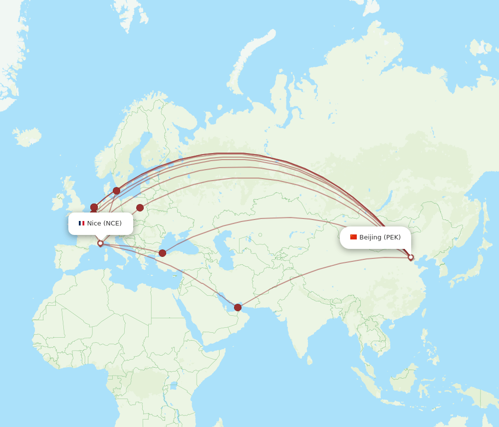 PEK-NCE flight routes