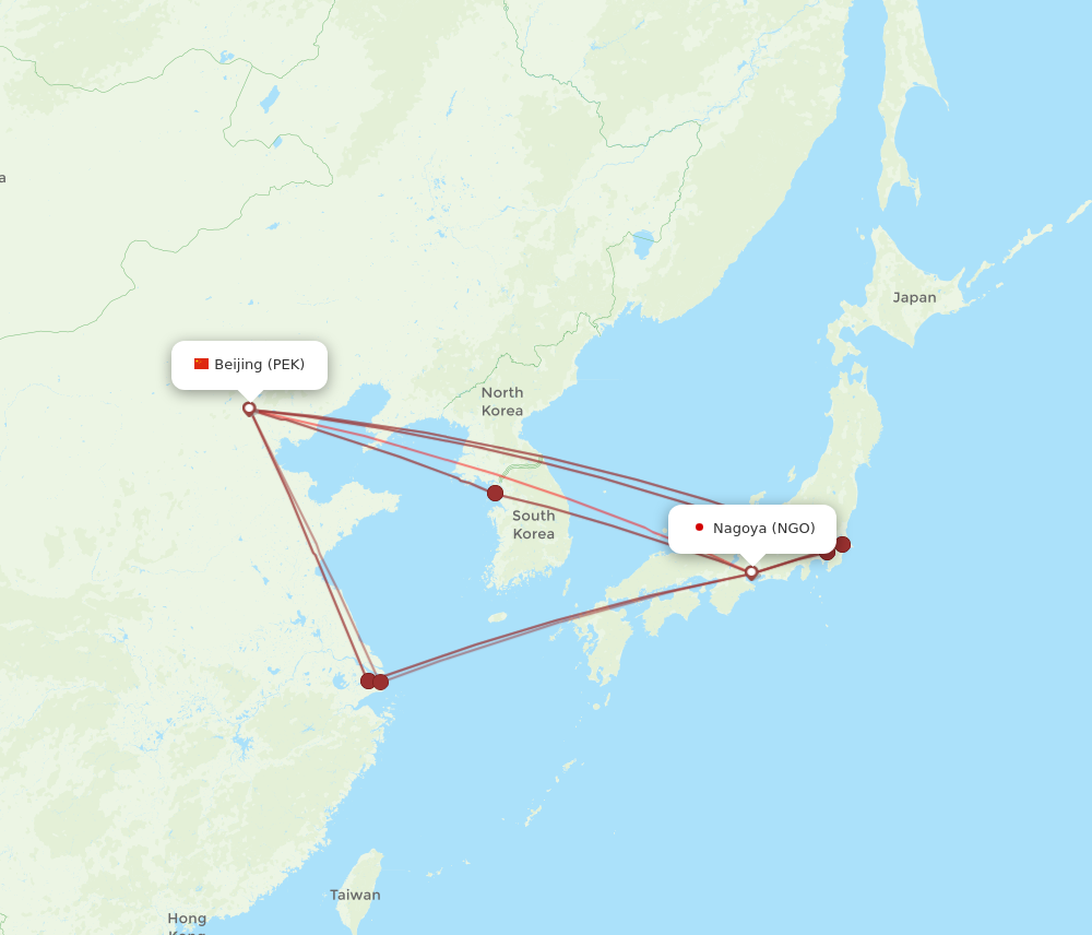PEK to NGO flights and routes map