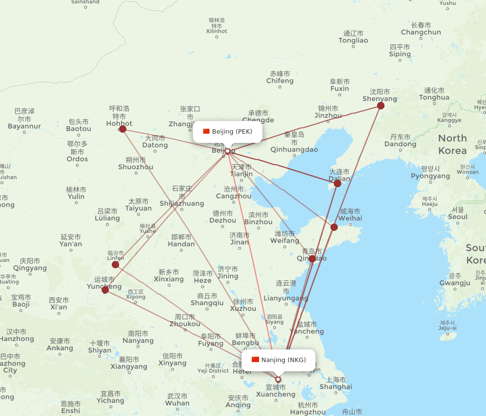 PEK-NKG flight routes