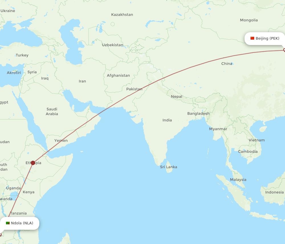 PEK-NLA flight routes