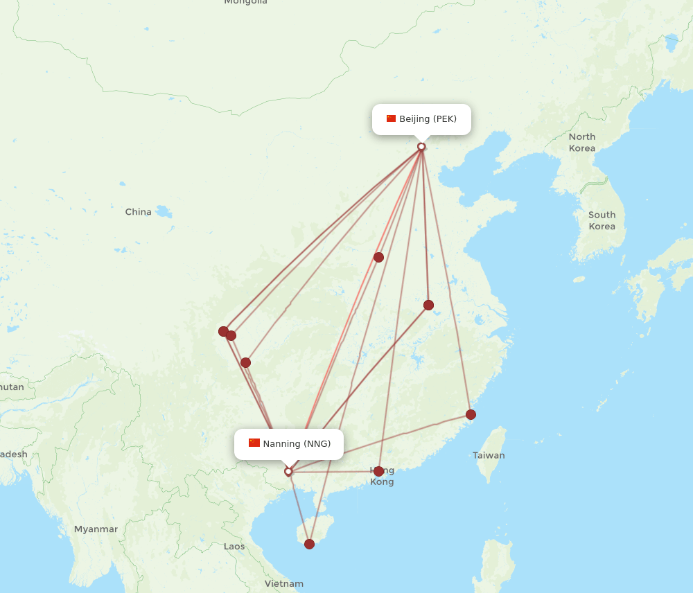 PEK-NNG flight routes
