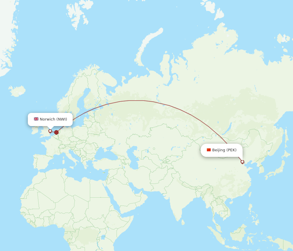 PEK to NWI flights and routes map