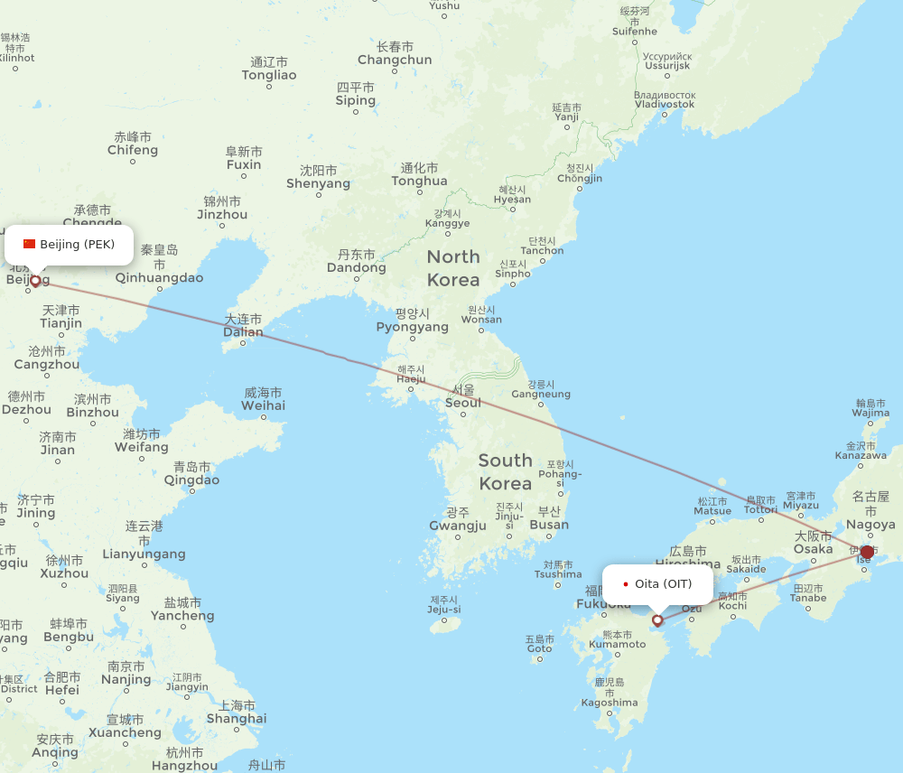 PEK-OIT flight routes