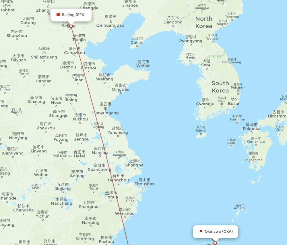 PEK-OKA flight routes