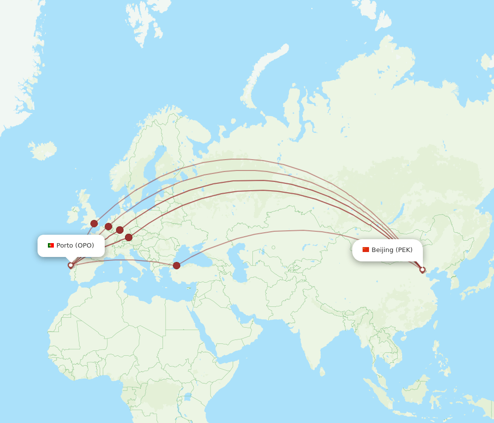 PEK-OPO flight routes
