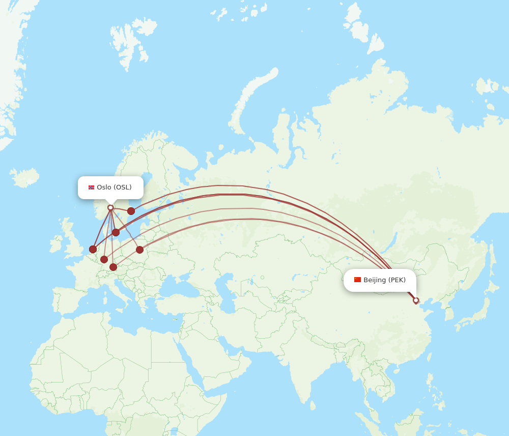 PEK to OSL flights and routes map