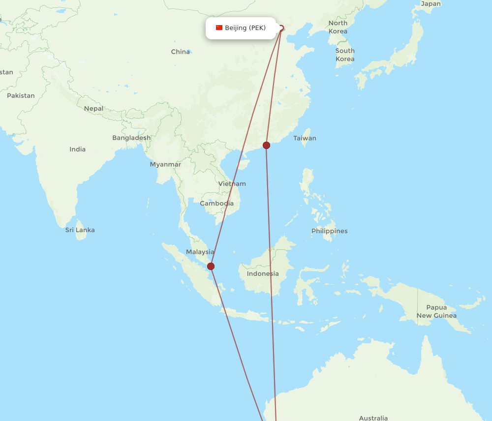 PEK-PER flight routes