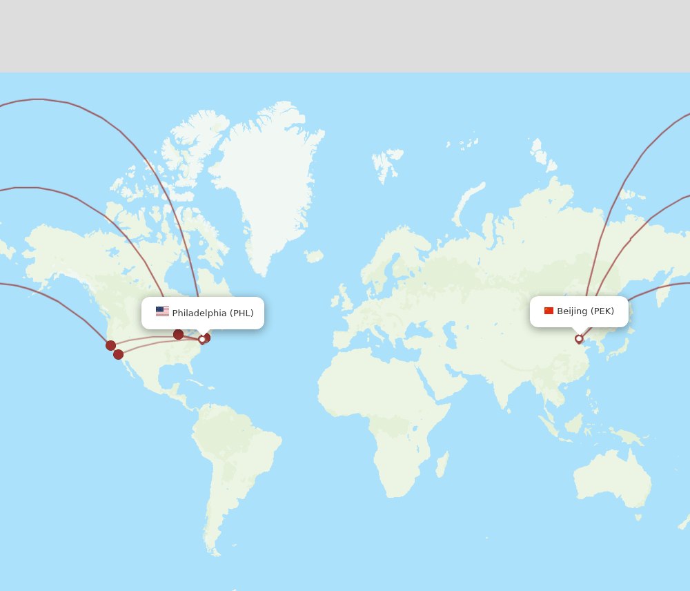 PEK-PHL flight routes