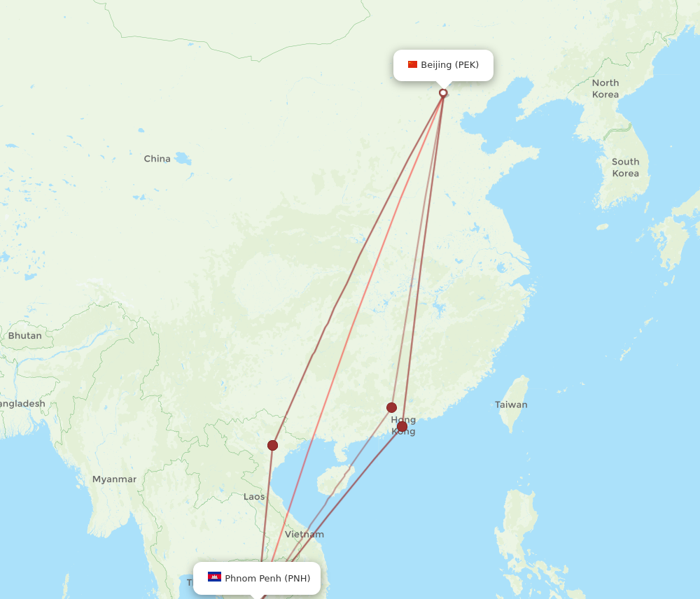 PEK to PNH flights and routes map