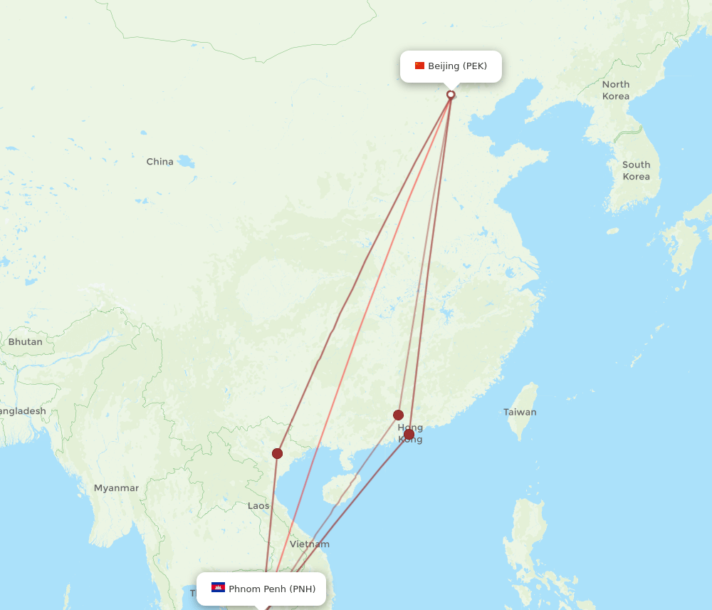 PEK-PNH flight routes