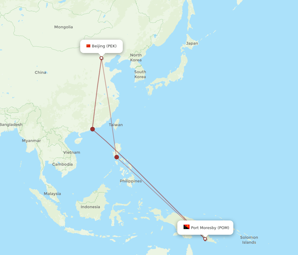POM to PEK flights and routes map