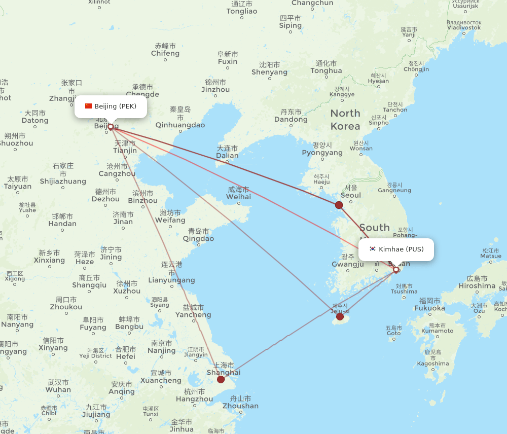 PEK-PUS flight routes