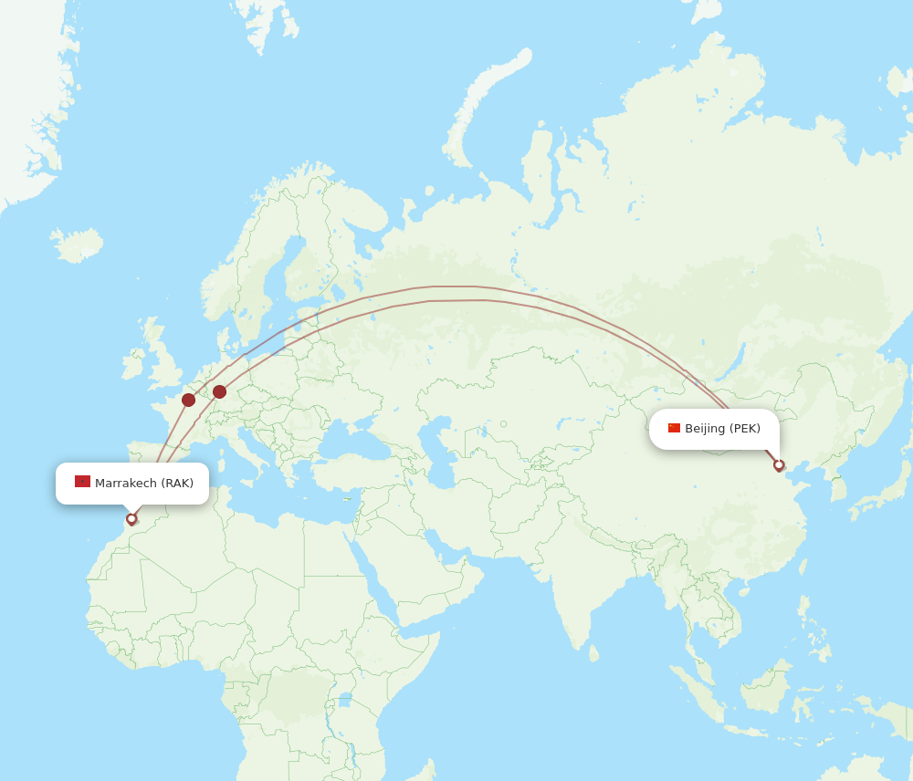 PEK to RAK flights and routes map