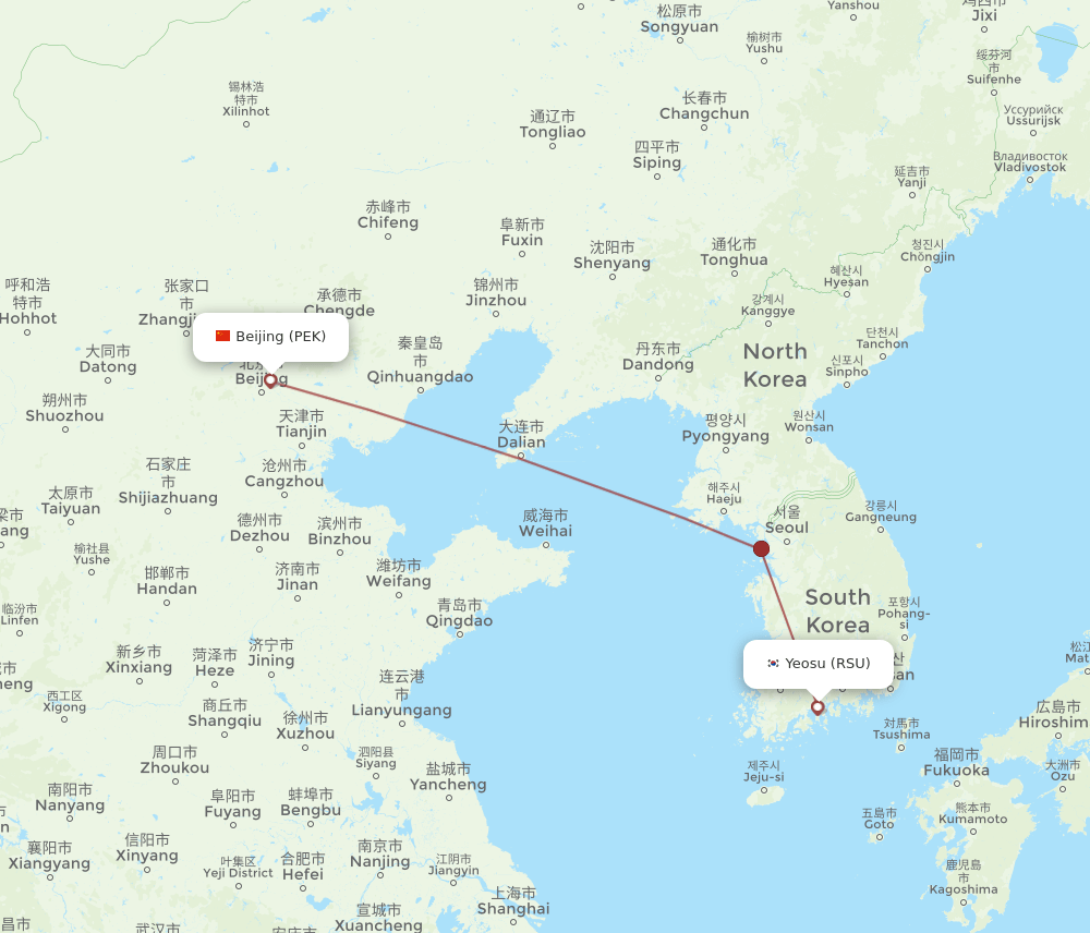 PEK-RSU flight routes