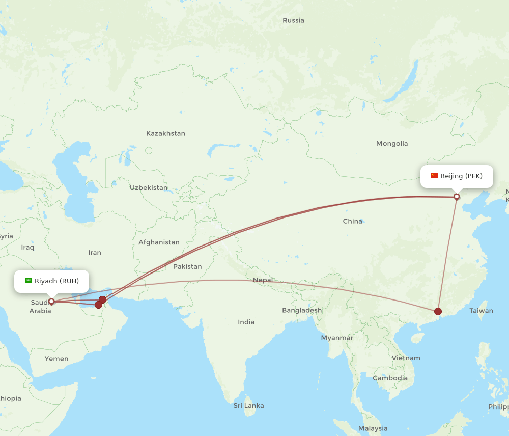PEK-RUH flight routes