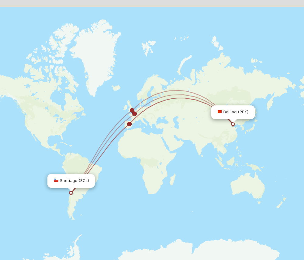 PEK to SCL flights and routes map