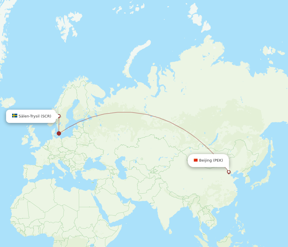 Beijing - Salen route map and flight paths