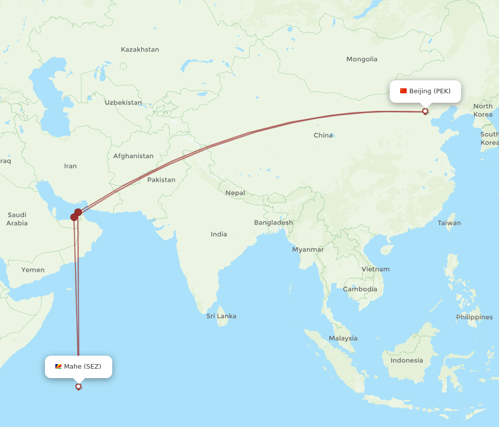PEK to SEZ flights and routes map