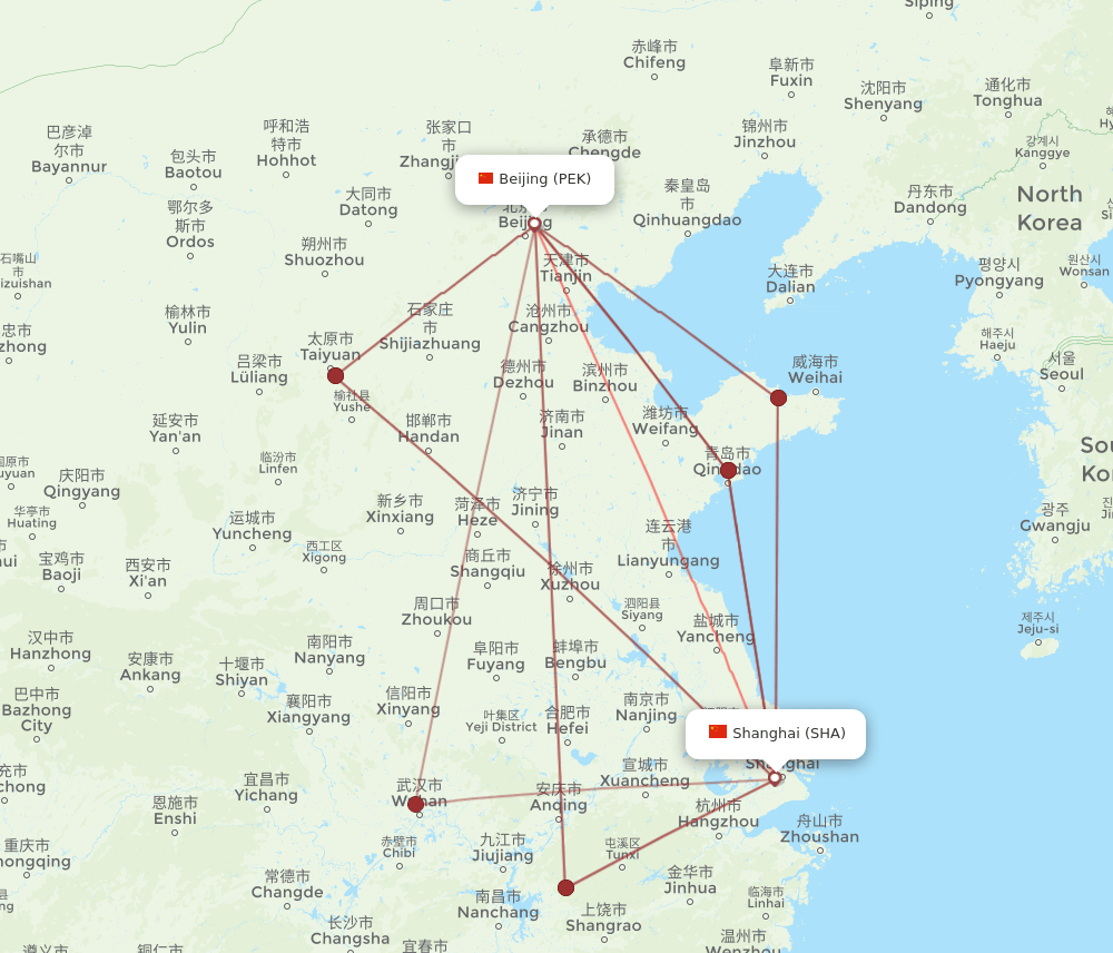 PEK-SHA flight routes